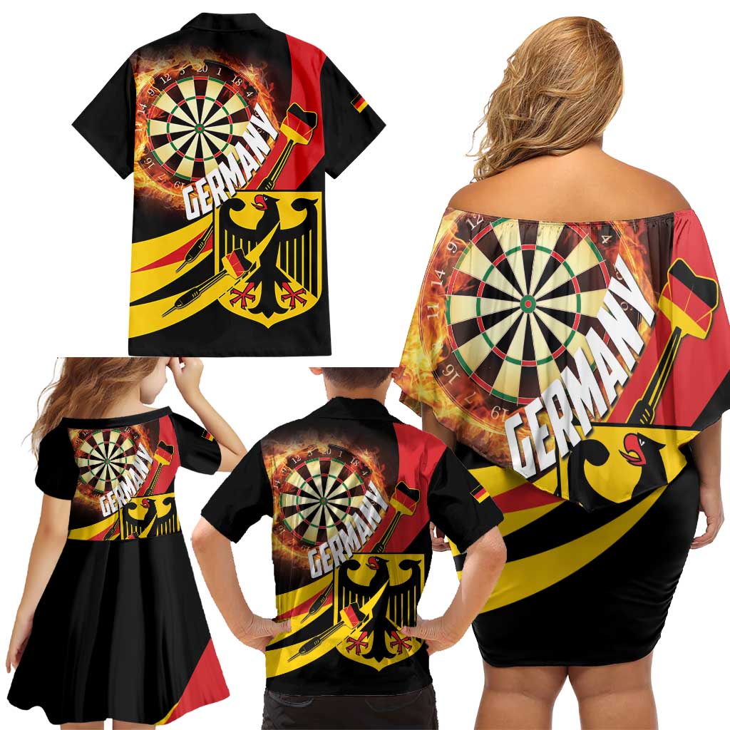 Germany Darts Family Matching Off Shoulder Short Dress and Hawaiian Shirt Flaming Dartboard Style - Wonder Print Shop