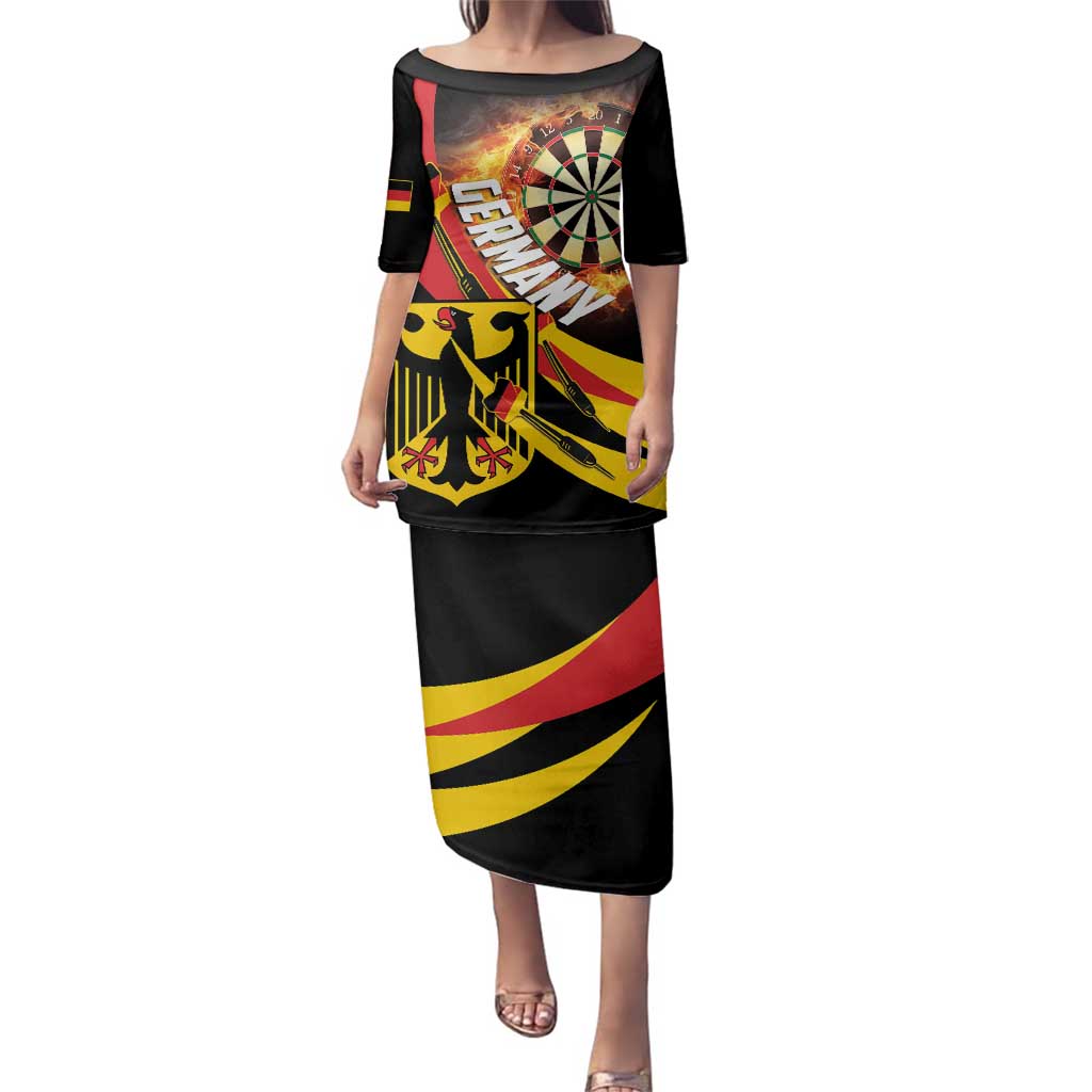 Germany Darts Family Matching Puletasi and Hawaiian Shirt Flaming Dartboard Style - Wonder Print Shop