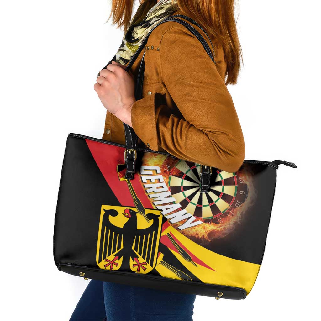 Germany Darts Leather Tote Bag Flaming Dartboard Style - Wonder Print Shop