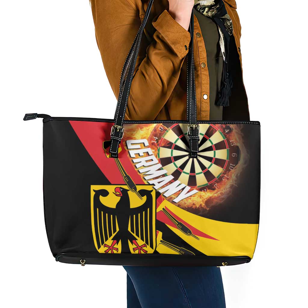 Germany Darts Leather Tote Bag Flaming Dartboard Style - Wonder Print Shop