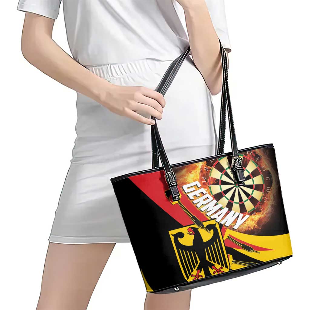 Germany Darts Leather Tote Bag Flaming Dartboard Style - Wonder Print Shop
