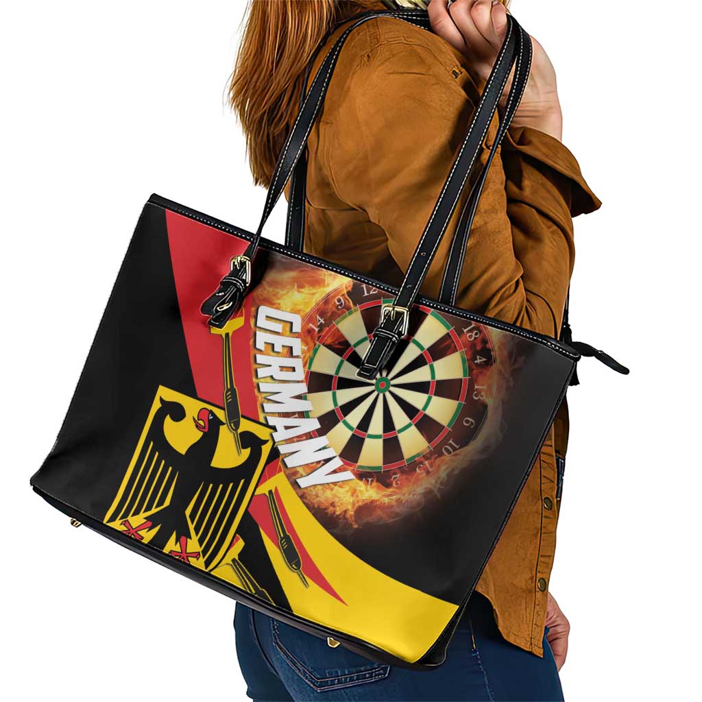 Germany Darts Leather Tote Bag Flaming Dartboard Style - Wonder Print Shop