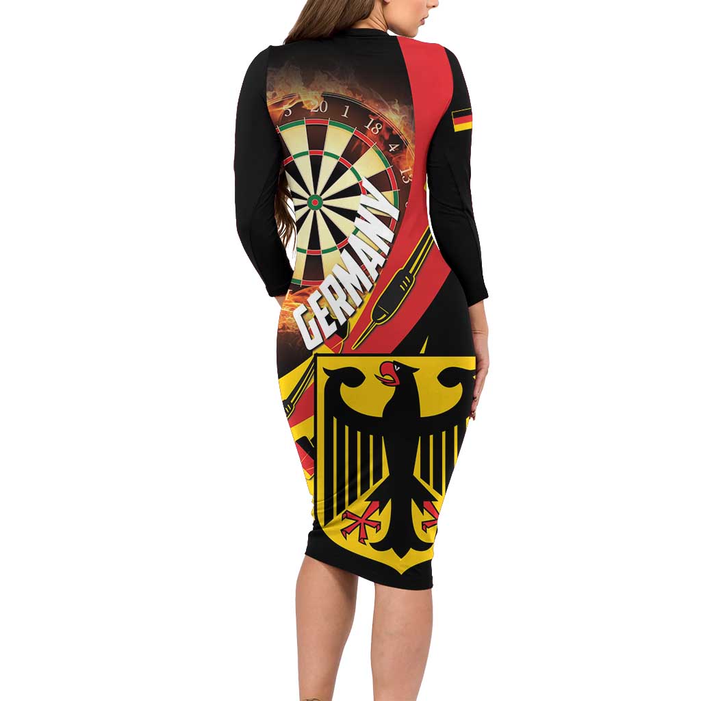 Germany Darts Long Sleeve Bodycon Dress Flaming Dartboard Style - Wonder Print Shop