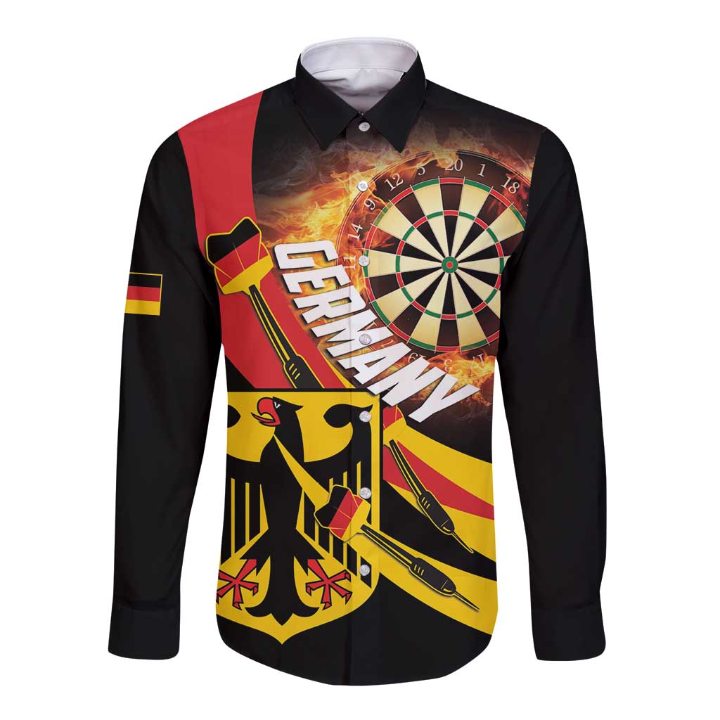 Germany Darts Long Sleeve Button Shirt Flaming Dartboard Style - Wonder Print Shop