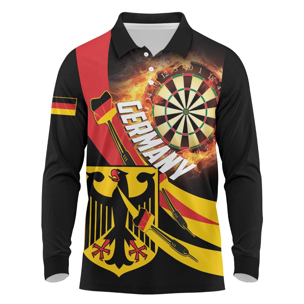 Germany Darts Long Sleeve Polo Shirt Flaming Dartboard Style - Wonder Print Shop