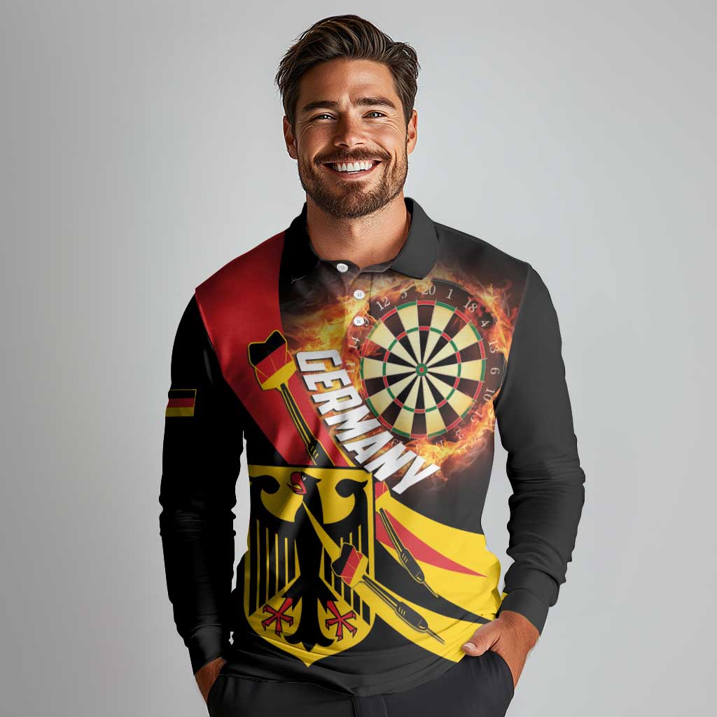Germany Darts Long Sleeve Polo Shirt Flaming Dartboard Style - Wonder Print Shop