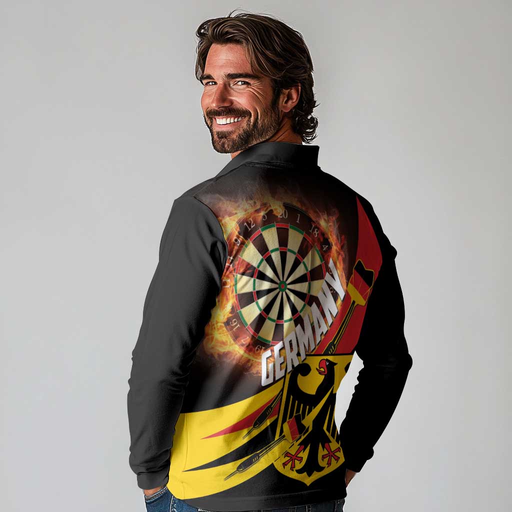 Germany Darts Long Sleeve Polo Shirt Flaming Dartboard Style - Wonder Print Shop