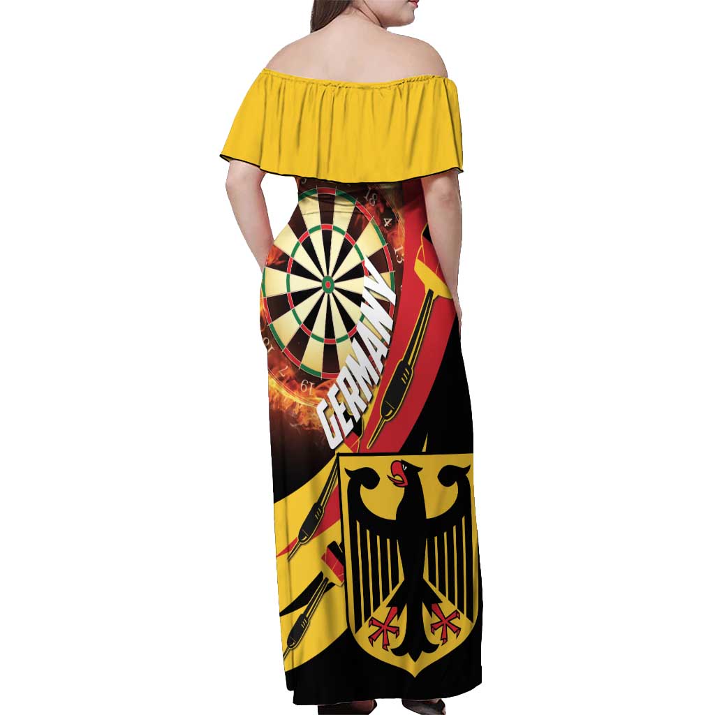 Germany Darts Off Shoulder Maxi Dress Flaming Dartboard Style - Wonder Print Shop
