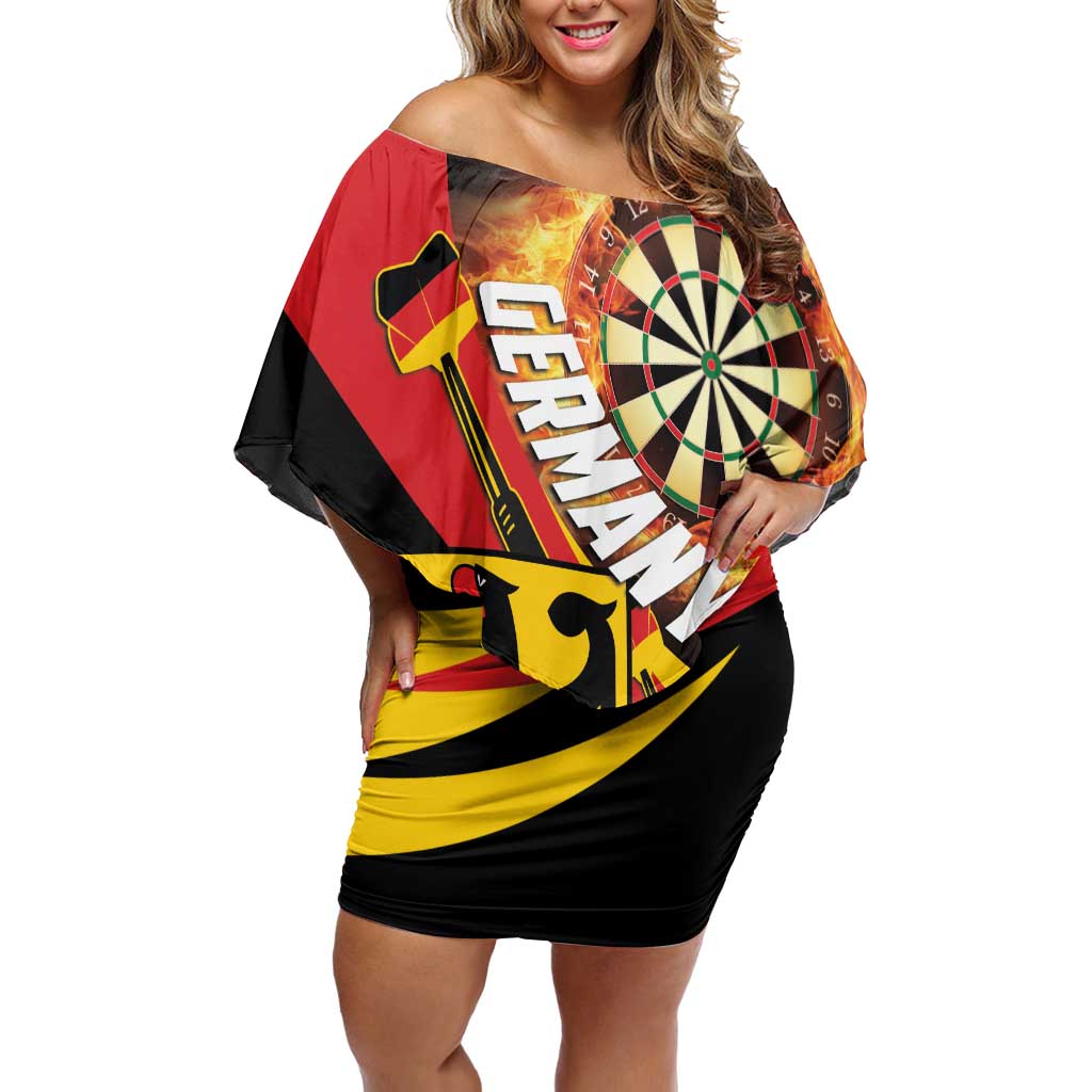 Germany Darts Off Shoulder Short Dress Flaming Dartboard Style - Wonder Print Shop