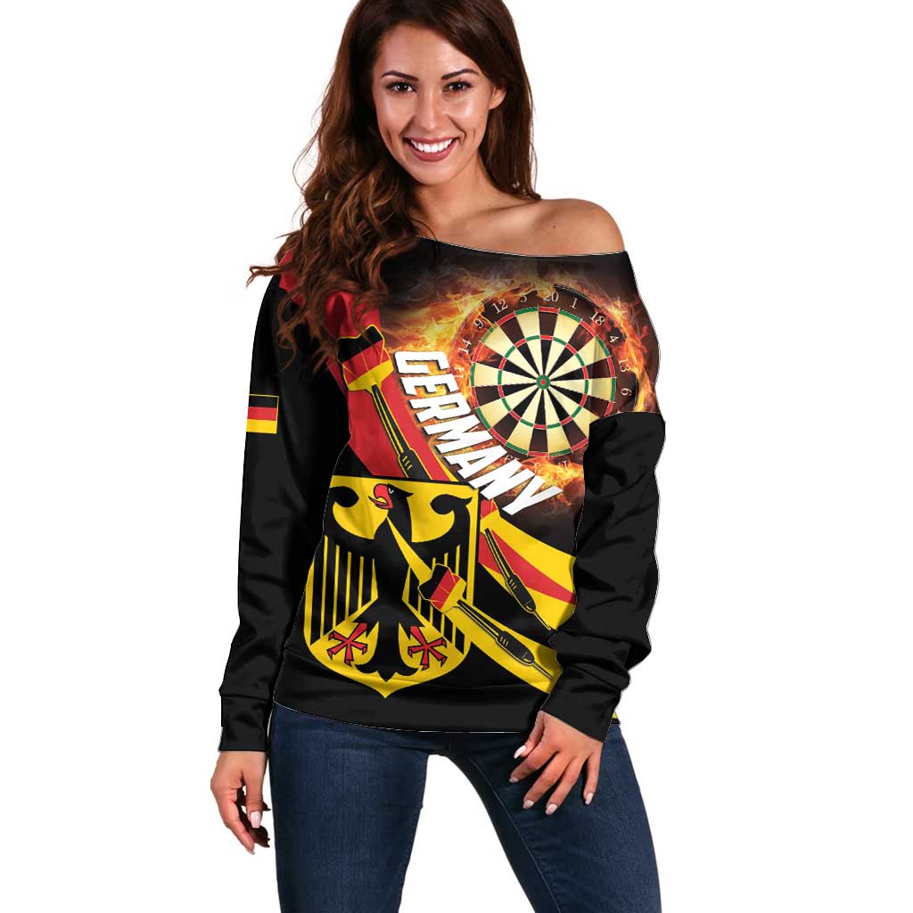 Germany Darts Off Shoulder Sweater Flaming Dartboard Style - Wonder Print Shop