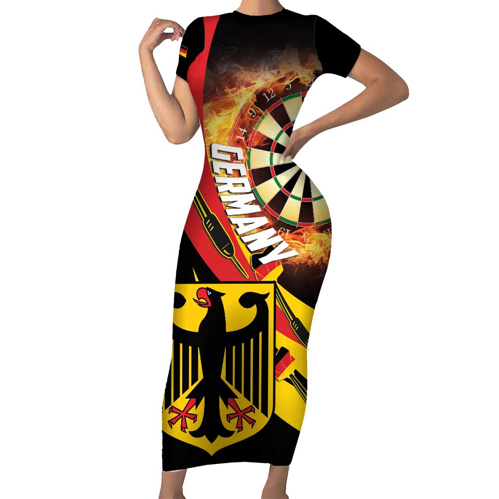 Germany Darts Short Sleeve Bodycon Dress Flaming Dartboard Style - Wonder Print Shop
