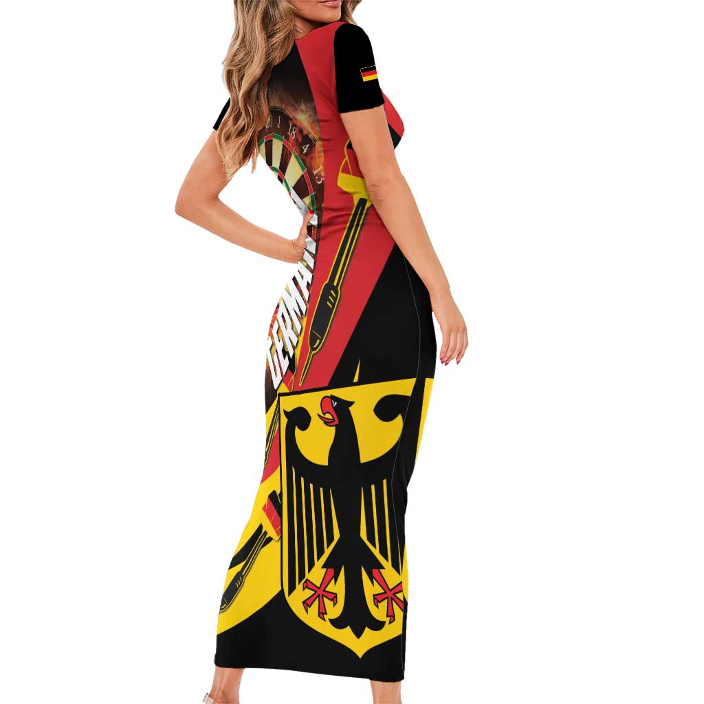 Germany Darts Short Sleeve Bodycon Dress Flaming Dartboard Style - Wonder Print Shop