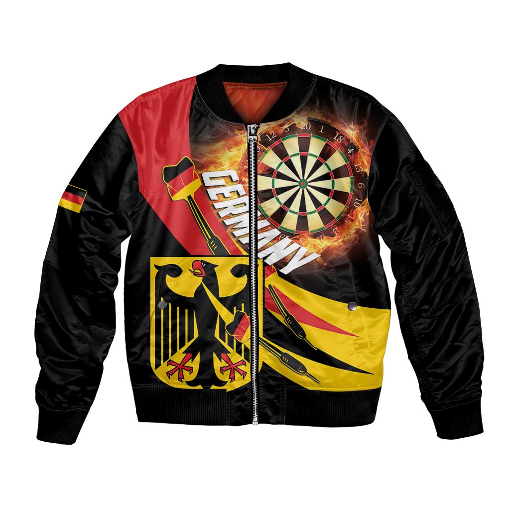 Germany Darts Sleeve Zip Bomber Jacket Flaming Dartboard Style - Wonder Print Shop