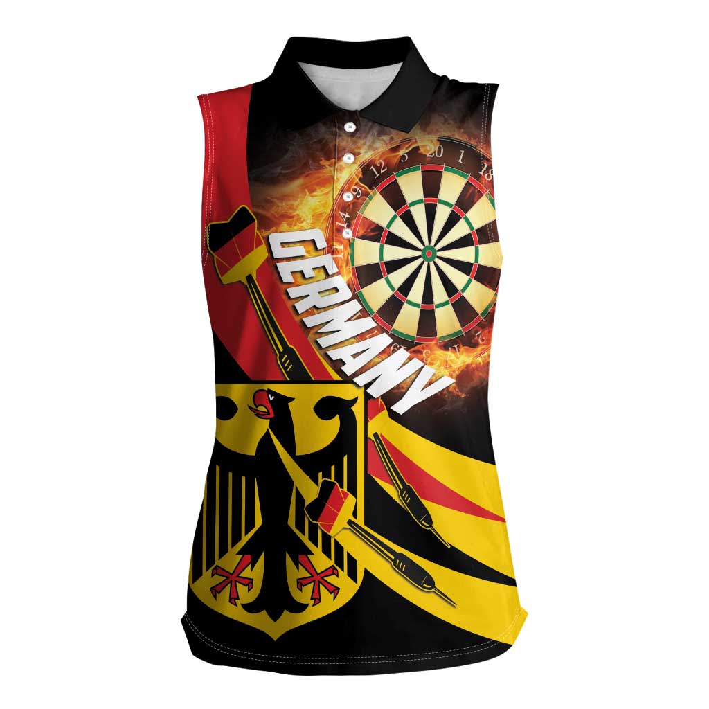 Germany Darts Women Sleeveless Polo Shirt Flaming Dartboard Style - Wonder Print Shop
