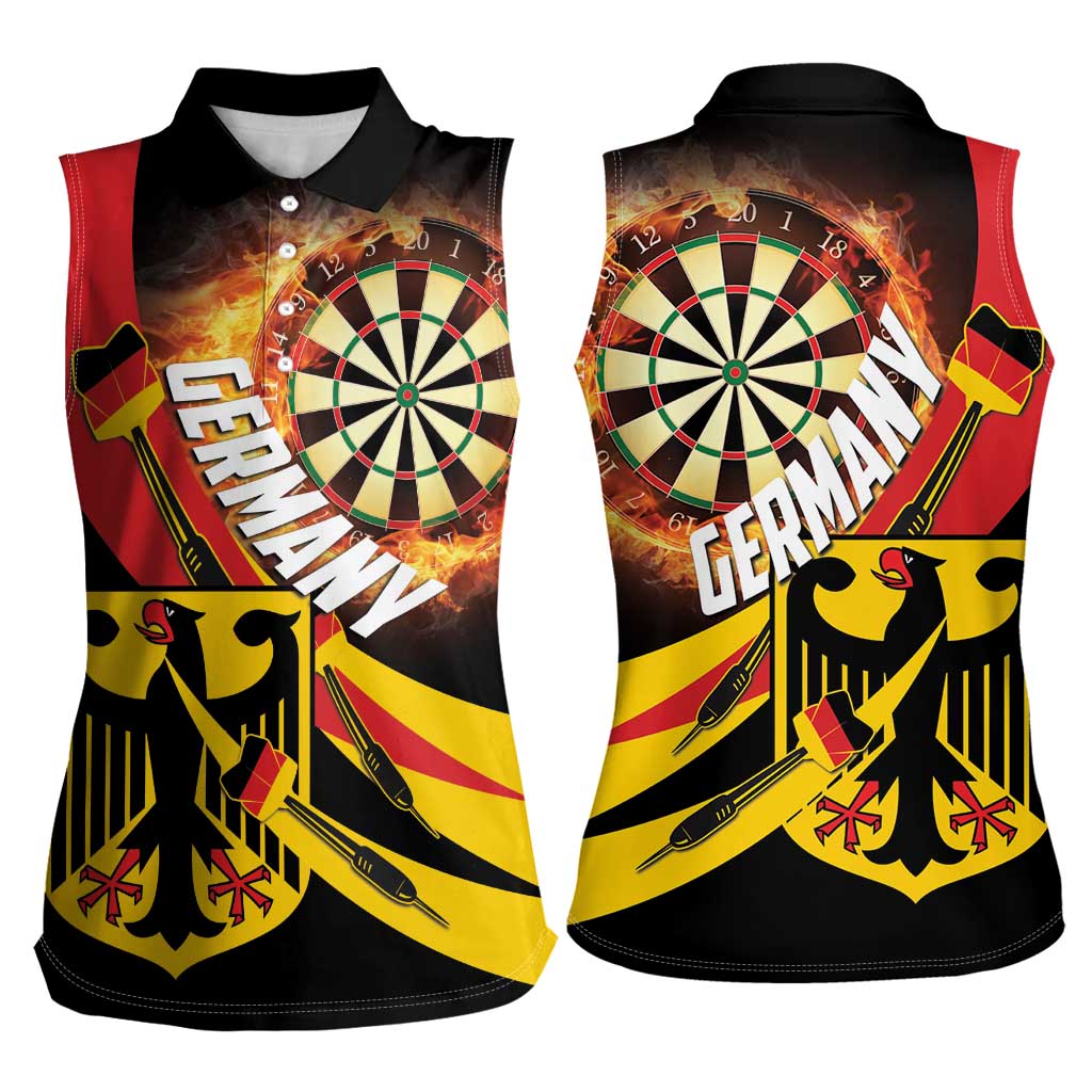 Germany Darts Women Sleeveless Polo Shirt Flaming Dartboard Style - Wonder Print Shop
