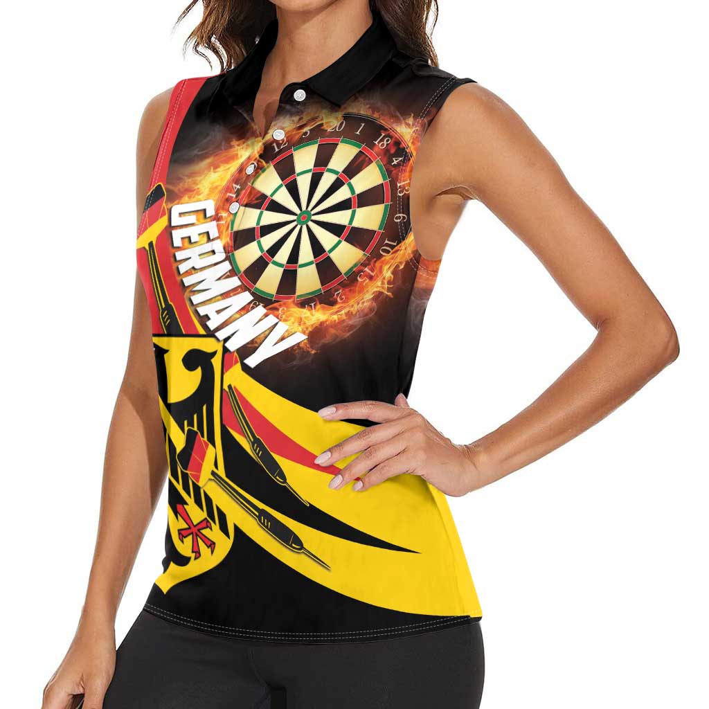 Germany Darts Women Sleeveless Polo Shirt Flaming Dartboard Style - Wonder Print Shop