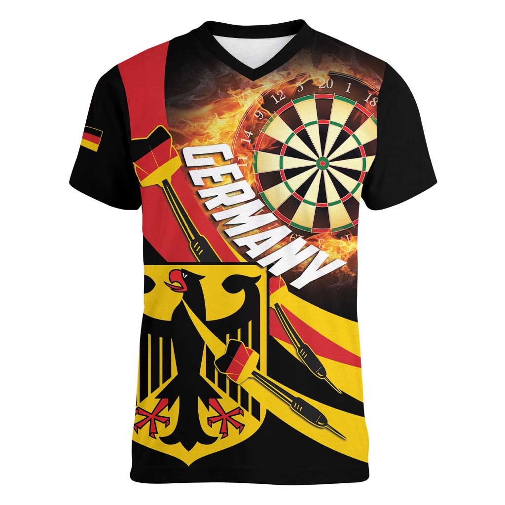 Germany Darts Women V-Neck T-Shirt Flaming Dartboard Style - Wonder Print Shop