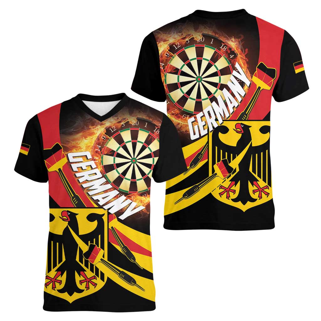 Germany Darts Women V-Neck T-Shirt Flaming Dartboard Style - Wonder Print Shop