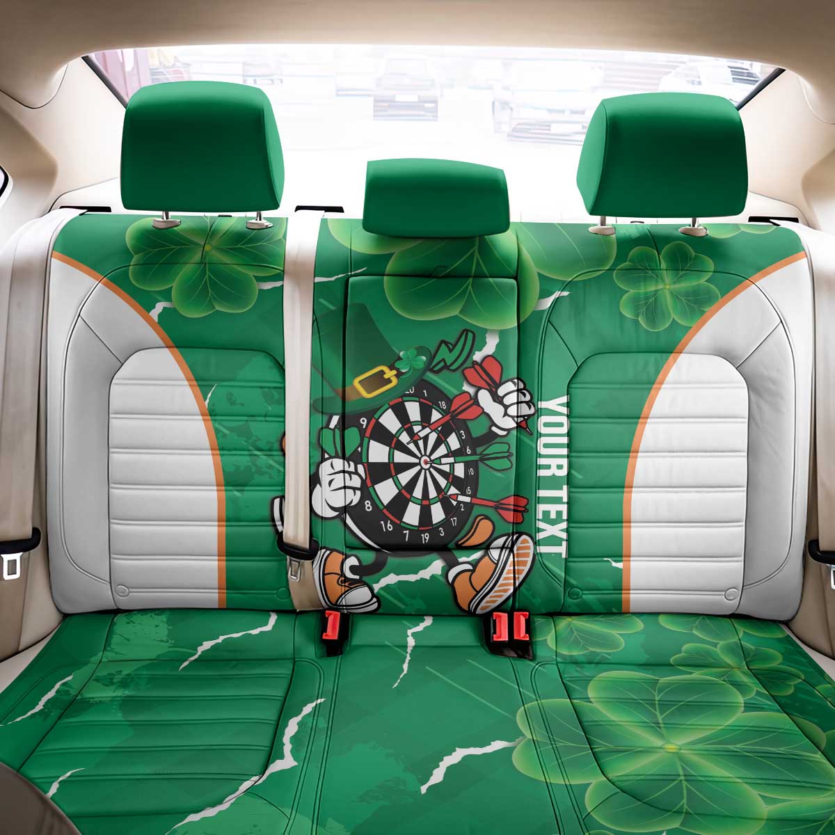 Personalised Ireland Darts Back Car Seat Cover Irish Dartboard Mascot Shamrock Pattern - Wonder Print Shop