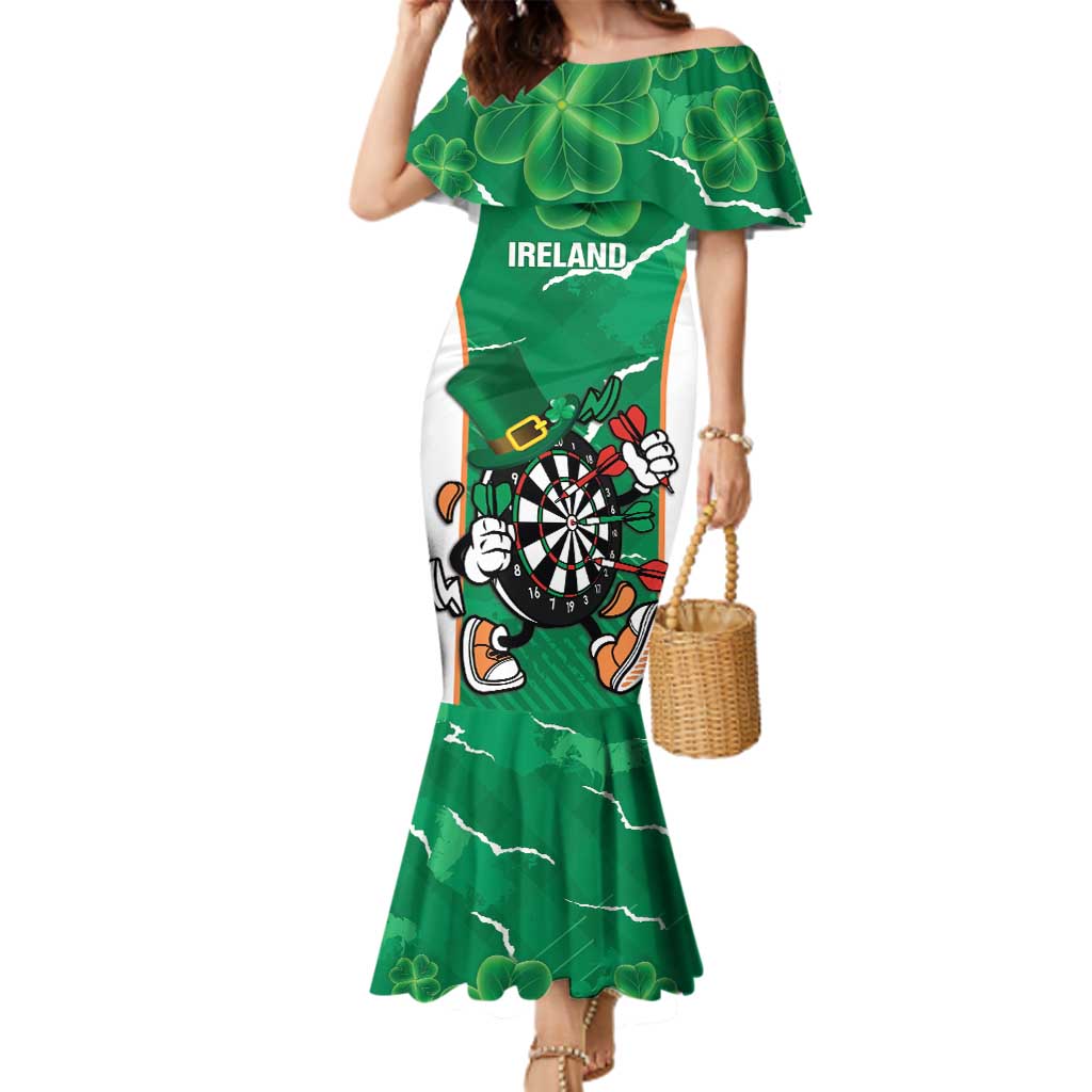 Personalised Ireland Darts Family Matching Mermaid Dress and Hawaiian Shirt Irish Dartboard Mascot Shamrock Pattern - Wonder Print Shop