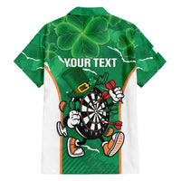 Personalised Ireland Darts Family Matching Off The Shoulder Long Sleeve Dress and Hawaiian Shirt Irish Dartboard Mascot Shamrock Pattern - Wonder Print Shop