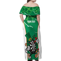 Personalised Ireland Darts Family Matching Off Shoulder Maxi Dress and Hawaiian Shirt Irish Dartboard Mascot Shamrock Pattern - Wonder Print Shop