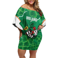 Personalised Ireland Darts Family Matching Off Shoulder Short Dress and Hawaiian Shirt Irish Dartboard Mascot Shamrock Pattern - Wonder Print Shop