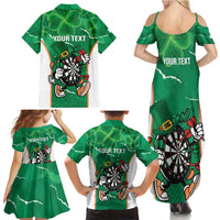 Personalised Ireland Darts Family Matching Summer Maxi Dress and Hawaiian Shirt Irish Dartboard Mascot Shamrock Pattern - Wonder Print Shop