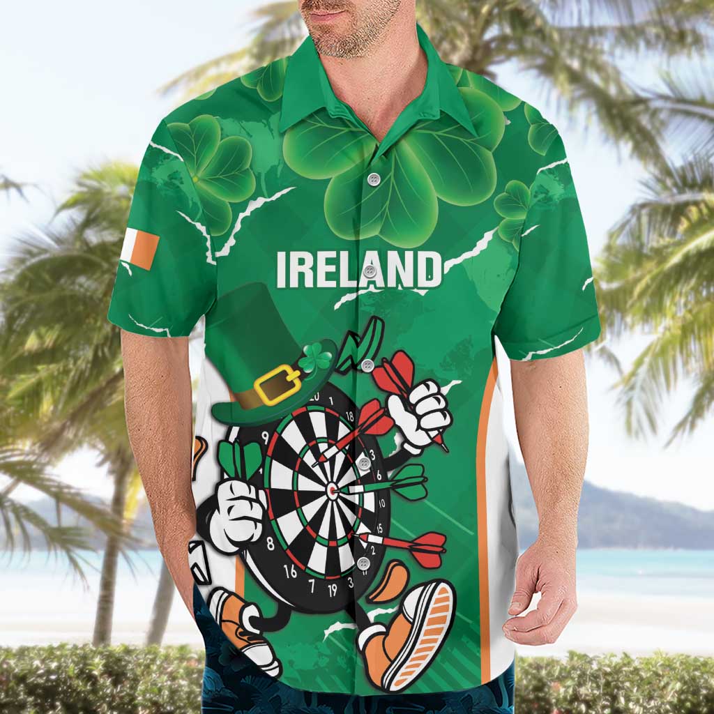 Personalised Ireland Darts Hawaiian Shirt Irish Dartboard Mascot Shamrock Pattern - Wonder Print Shop