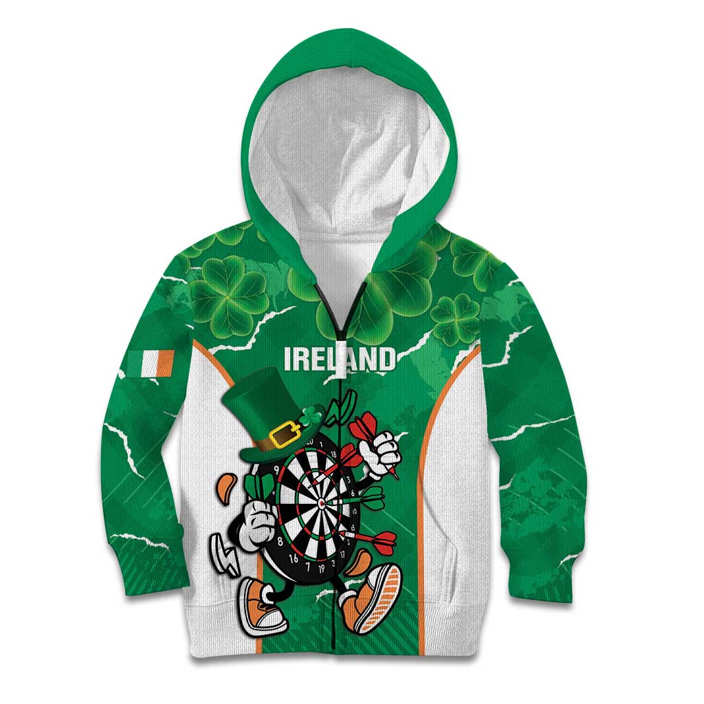 Personalised Ireland Darts Kid Hoodie Irish Dartboard Mascot Shamrock Pattern - Wonder Print Shop