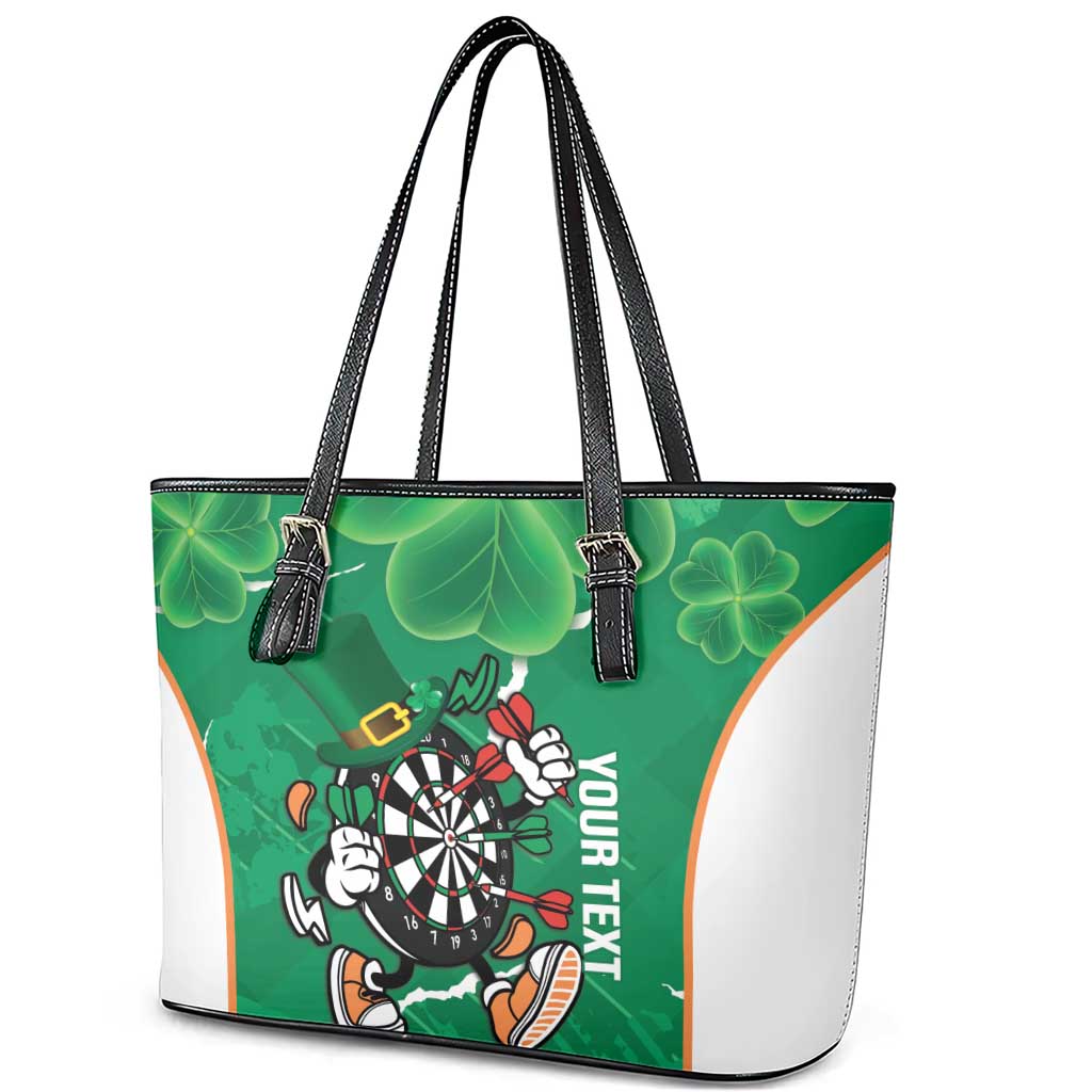 Personalised Ireland Darts Leather Tote Bag Irish Dartboard Mascot Shamrock Pattern - Wonder Print Shop
