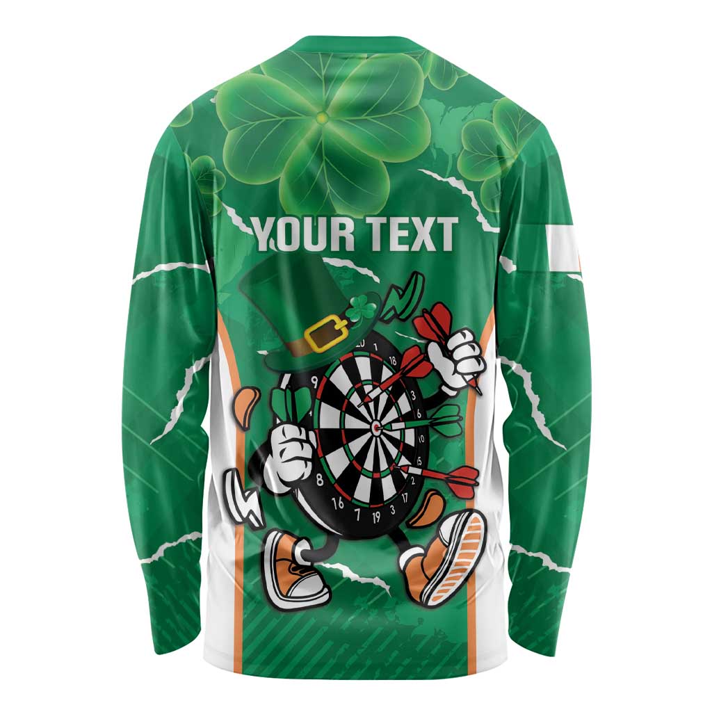 Personalised Ireland Darts Long Sleeve Shirt Irish Dartboard Mascot Shamrock Pattern - Wonder Print Shop