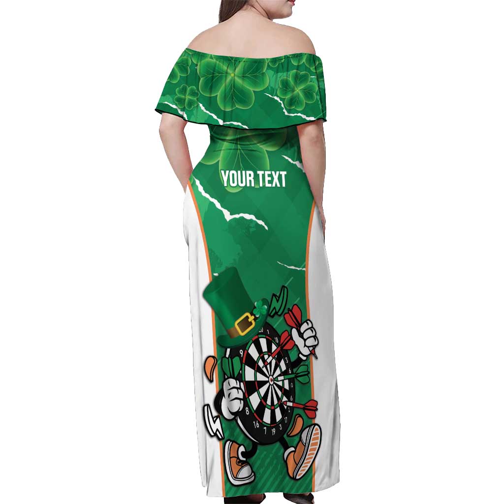 Personalised Ireland Darts Off Shoulder Maxi Dress Irish Dartboard Mascot Shamrock Pattern - Wonder Print Shop