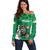 Personalised Ireland Darts Off Shoulder Sweater Irish Dartboard Mascot Shamrock Pattern - Wonder Print Shop