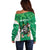 Personalised Ireland Darts Off Shoulder Sweater Irish Dartboard Mascot Shamrock Pattern - Wonder Print Shop