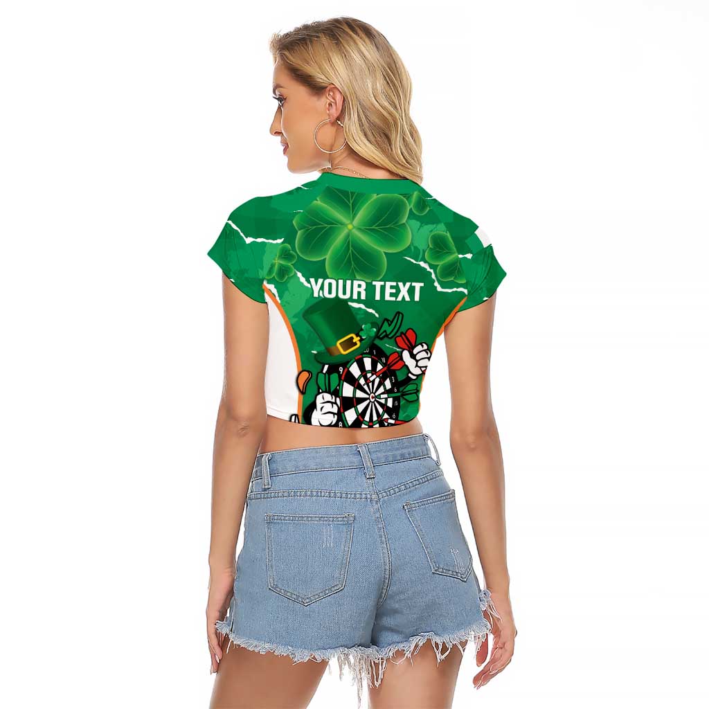 Personalised Ireland Darts Raglan Cropped T Shirt Irish Dartboard Mascot Shamrock Pattern - Wonder Print Shop