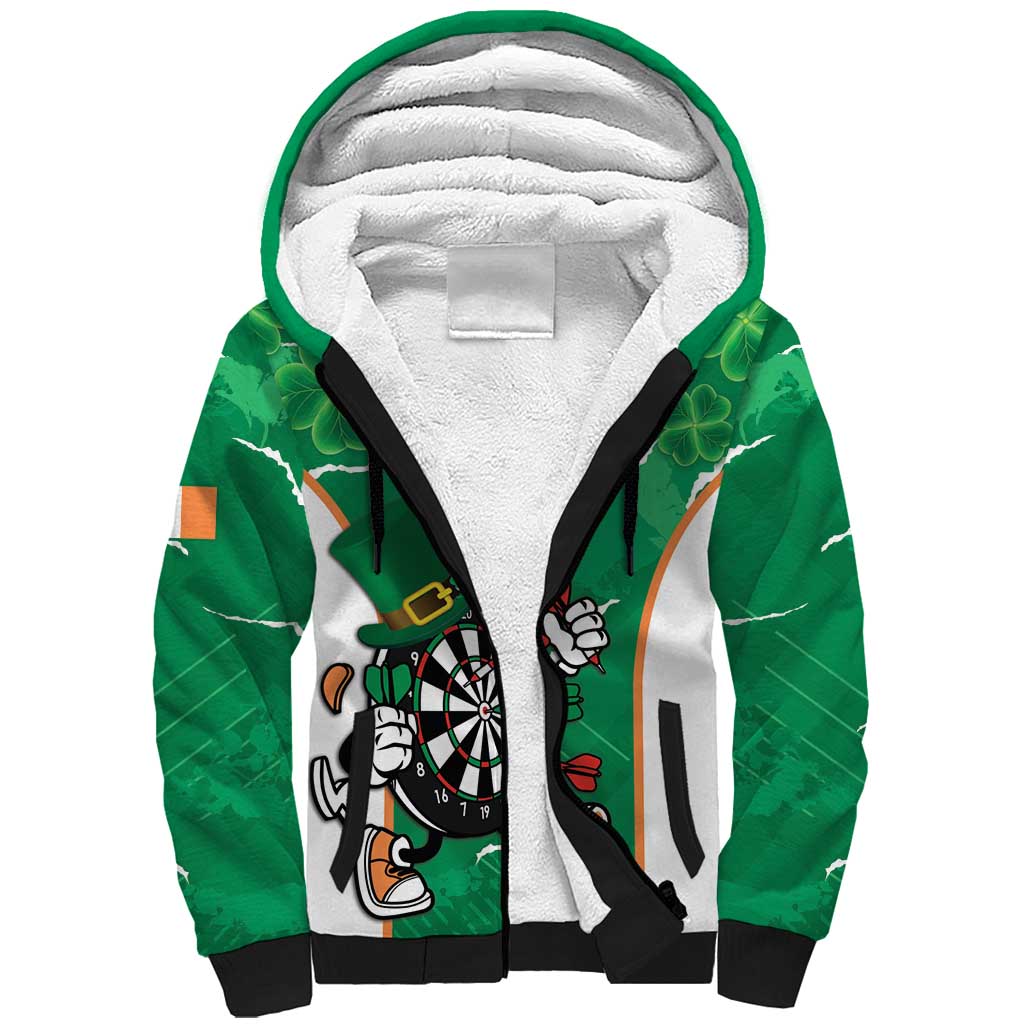 Personalised Ireland Darts Sherpa Hoodie Irish Dartboard Mascot Shamrock Pattern - Wonder Print Shop