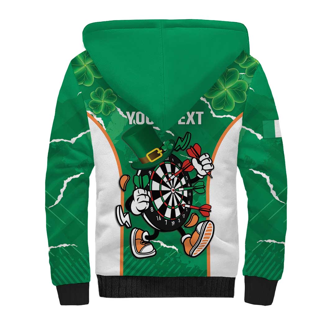 Personalised Ireland Darts Sherpa Hoodie Irish Dartboard Mascot Shamrock Pattern - Wonder Print Shop