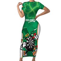 Personalised Ireland Darts Short Sleeve Bodycon Dress Irish Dartboard Mascot Shamrock Pattern - Wonder Print Shop