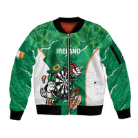 Personalised Ireland Darts Sleeve Zip Bomber Jacket Irish Dartboard Mascot Shamrock Pattern - Wonder Print Shop