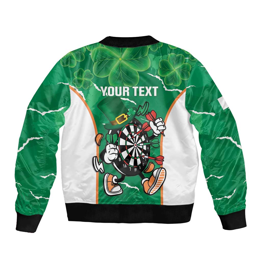 Personalised Ireland Darts Sleeve Zip Bomber Jacket Irish Dartboard Mascot Shamrock Pattern - Wonder Print Shop