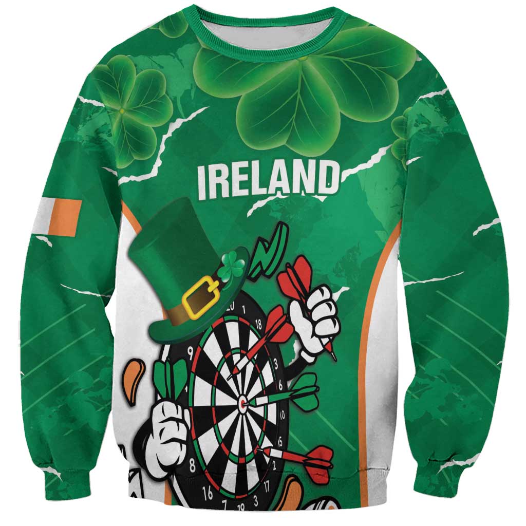 Personalised Ireland Darts Sweatshirt Irish Dartboard Mascot Shamrock Pattern - Wonder Print Shop