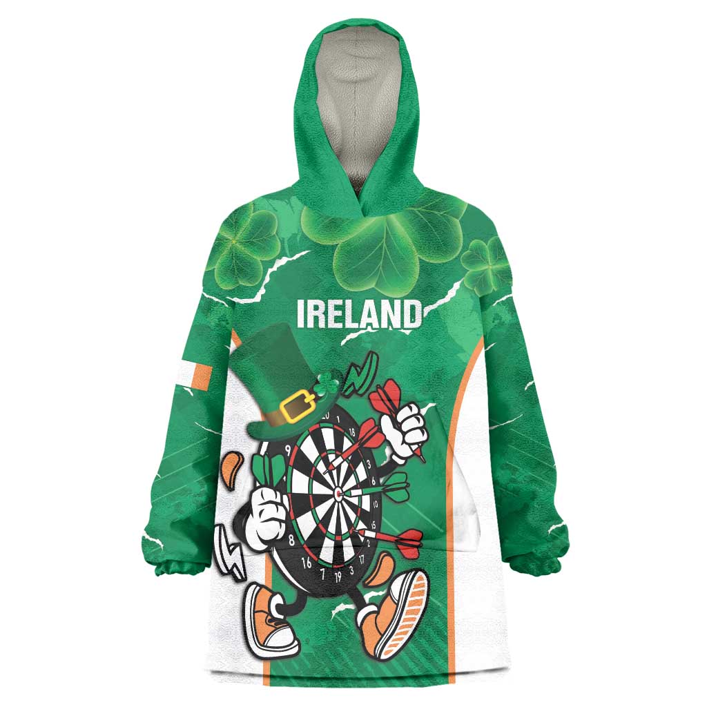 Personalised Ireland Darts Wearable Blanket Hoodie Irish Dartboard Mascot Shamrock Pattern - Wonder Print Shop