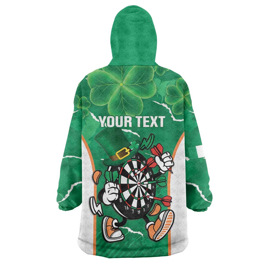 Personalised Ireland Darts Wearable Blanket Hoodie Irish Dartboard Mascot Shamrock Pattern - Wonder Print Shop