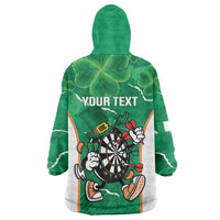 Personalised Ireland Darts Wearable Blanket Hoodie Irish Dartboard Mascot Shamrock Pattern - Wonder Print Shop