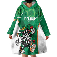 Personalised Ireland Darts Wearable Blanket Hoodie Irish Dartboard Mascot Shamrock Pattern - Wonder Print Shop