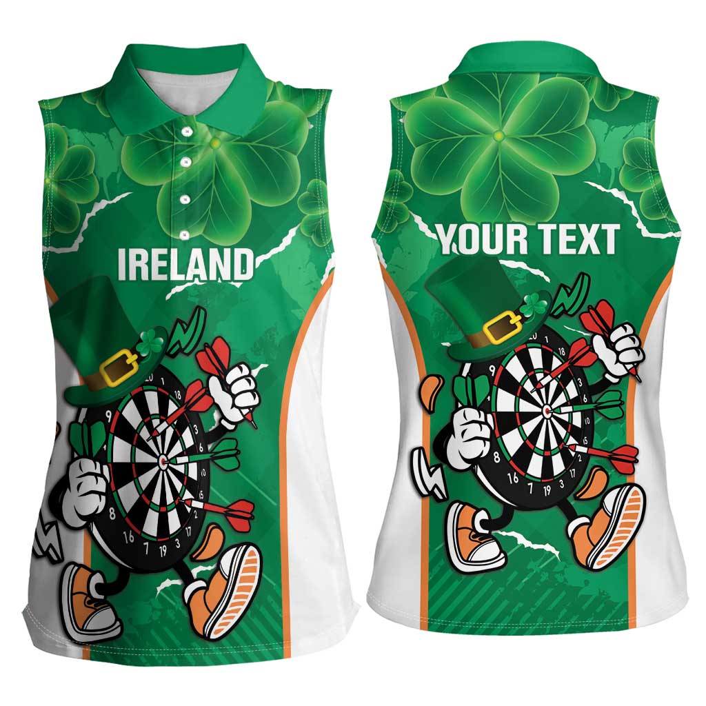Personalised Ireland Darts Women Sleeveless Polo Shirt Irish Dartboard Mascot Shamrock Pattern - Wonder Print Shop