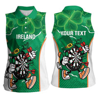 Personalised Ireland Darts Women Sleeveless Polo Shirt Irish Dartboard Mascot Shamrock Pattern - Wonder Print Shop