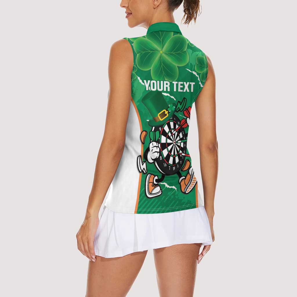 Personalised Ireland Darts Women Sleeveless Polo Shirt Irish Dartboard Mascot Shamrock Pattern - Wonder Print Shop