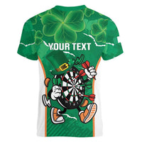 Personalised Ireland Darts Women V-Neck T-Shirt Irish Dartboard Mascot Shamrock Pattern - Wonder Print Shop